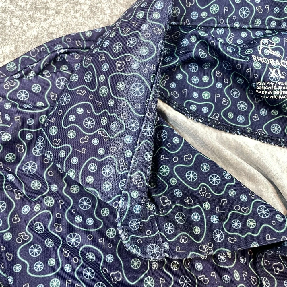 Rhoback Mens Polo Shirt XL Golf Course Abstract Performance Navy Blue